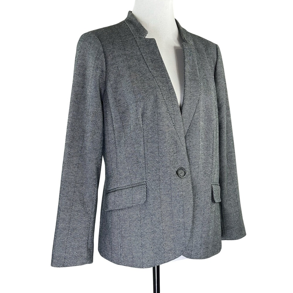 Talbots Aberdeen Blazer Gray Herringbone Cotton‎ Blend Office Career Women's 14P
